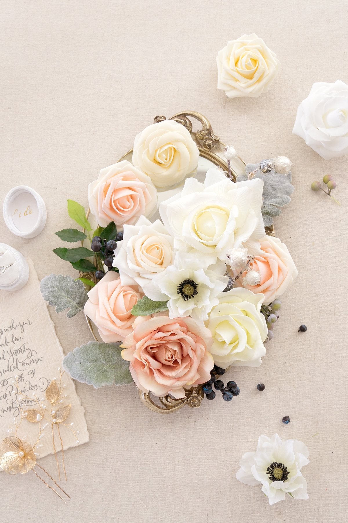 White & Beige Flowers & Greenery for DIY - lingsDev