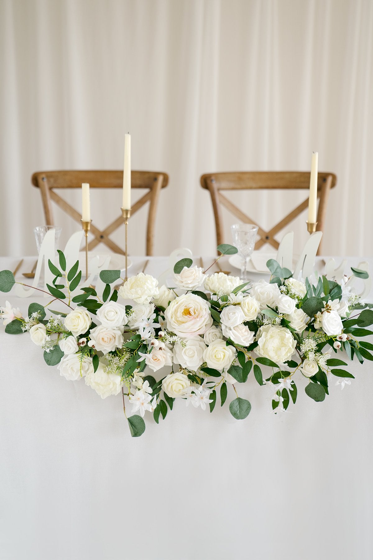 Flower Swag and Tablecloth for Sweetheart/Head Table - Natural Whites - lingsDev