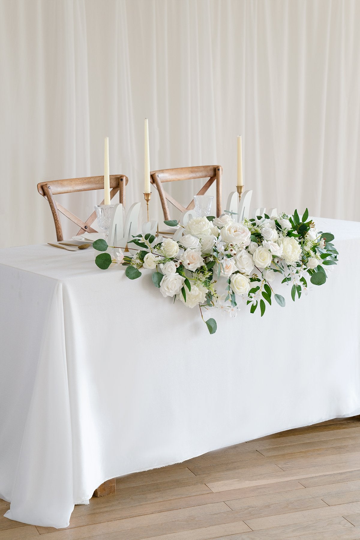 Flower Swag and Tablecloth for Sweetheart/Head Table - Natural Whites - lingsDev