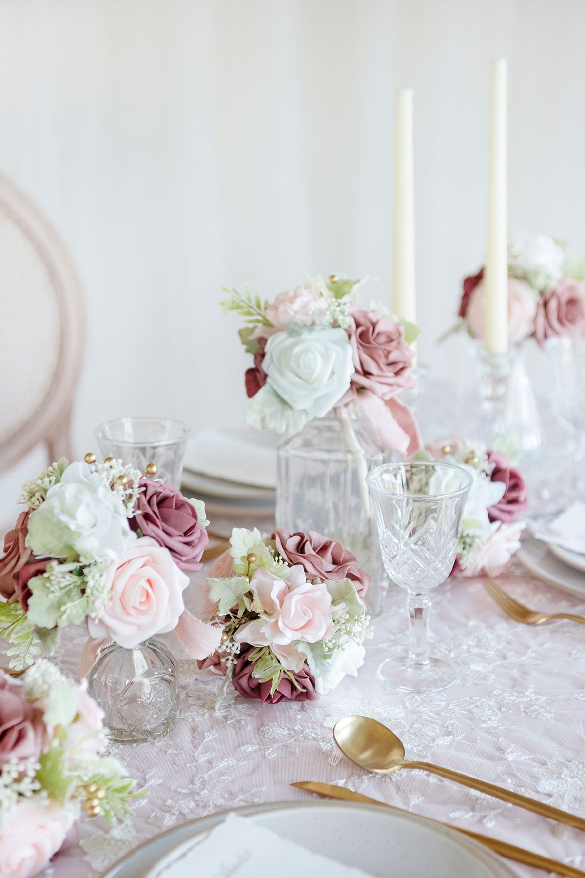 Centerpiece Mini Flower Bouquets (Set of 6) - Dainty Dusty Rose - lingsDev