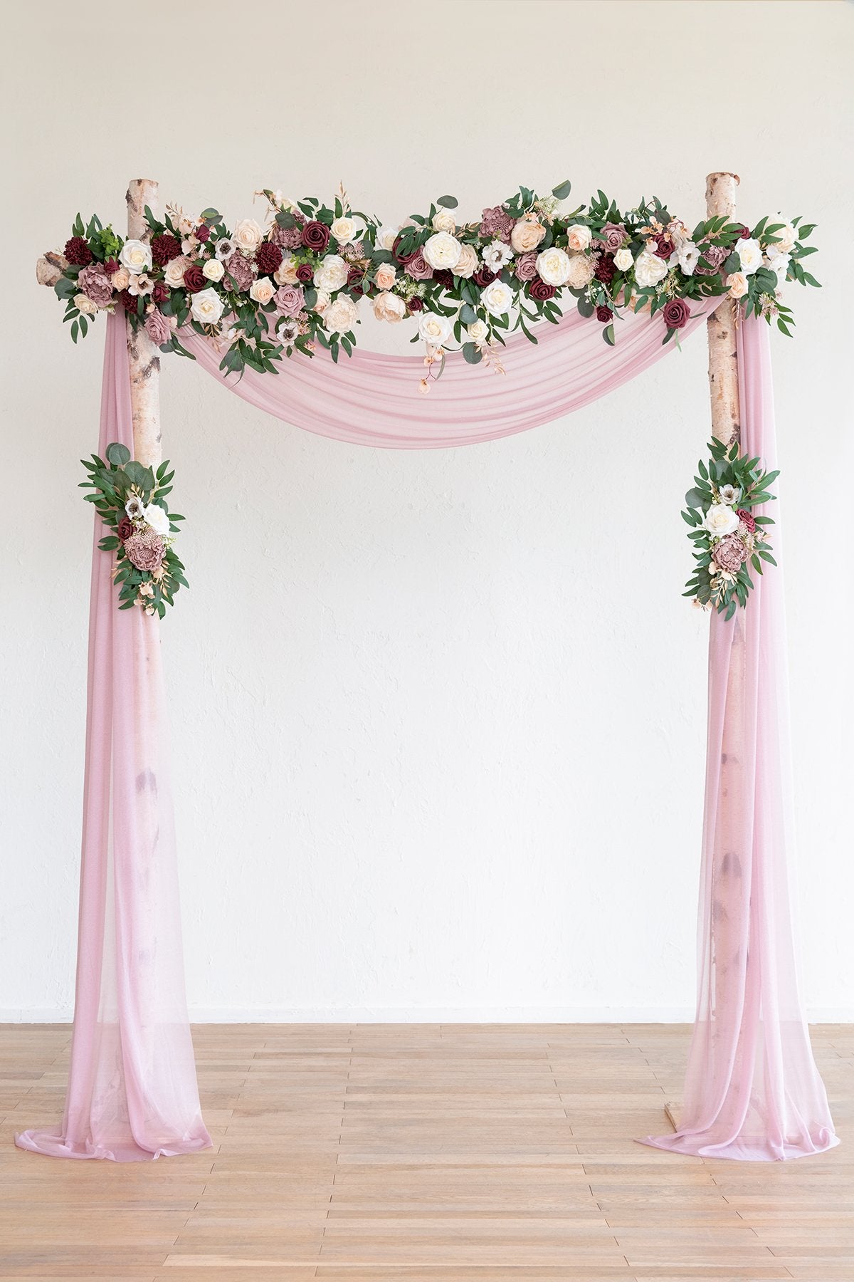 Flower Arch Décor with Sheer Drape (Set of 3) - Delicate Dusty Rose - lingsDev