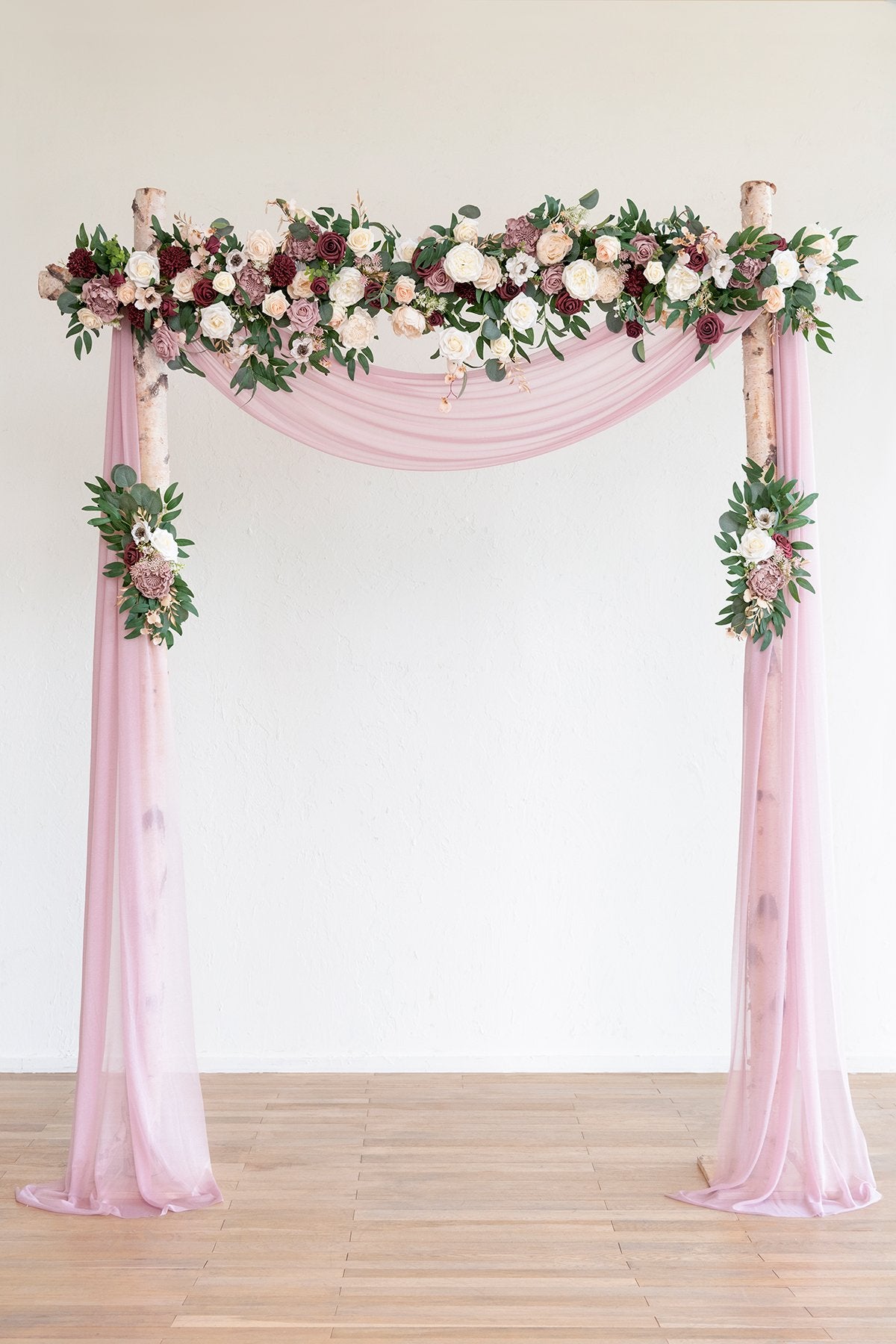 Flower Arch Décor with Sheer Drape (Set of 3) - Delicate Dusty Rose - lingsDev