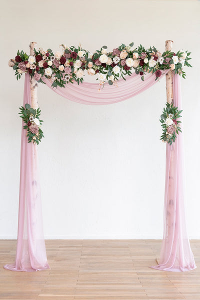 Flower Arch Décor with Sheer Drape (Set of 3) - Delicate Dusty Rose - lingsDev