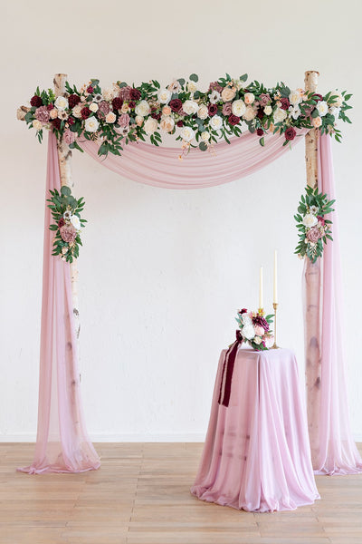 Flower Arch Décor with Sheer Drape (Set of 3) - Delicate Dusty Rose - lingsDev