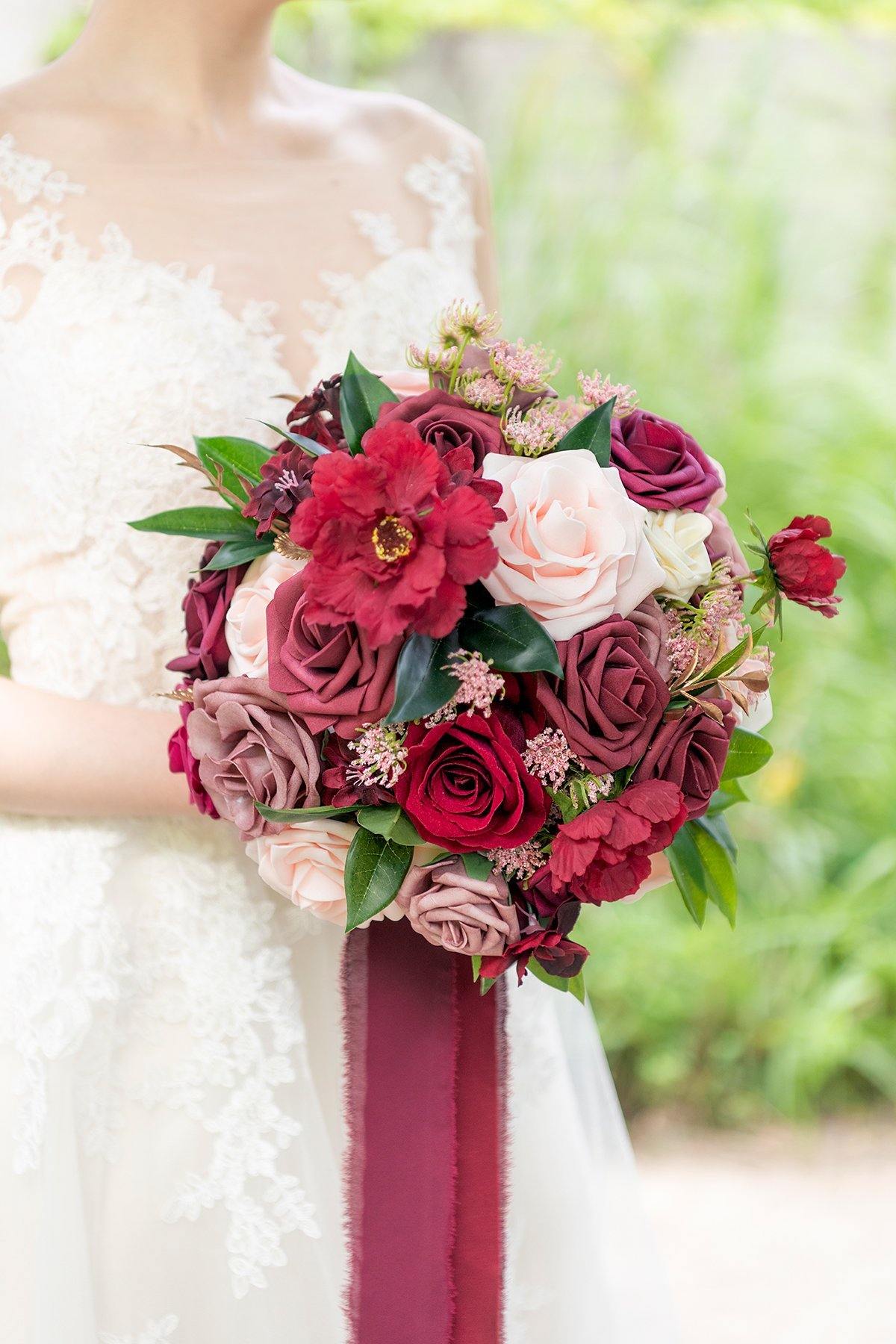 11" Bridal Bouquet - Burgundy - lingsDev