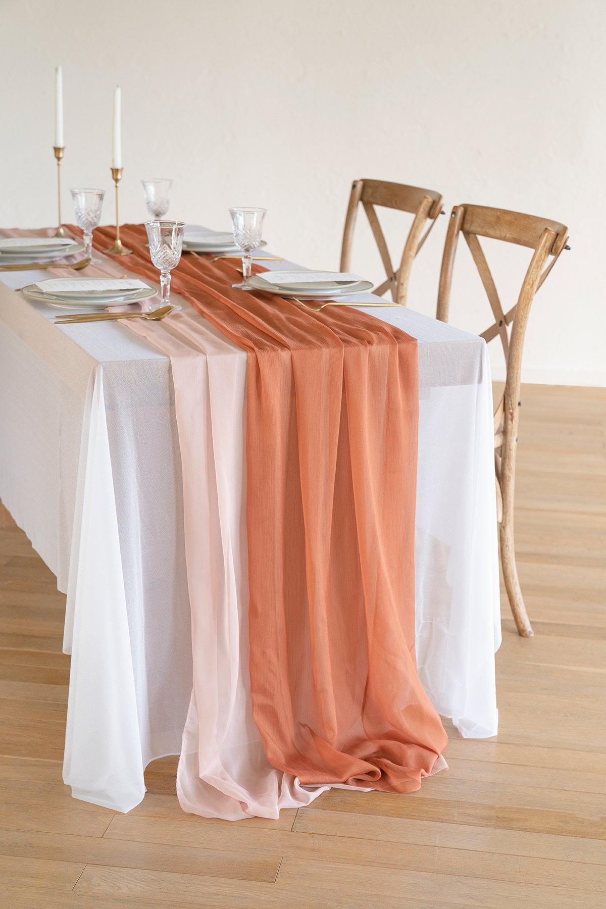 Silky Chiffon Table Runner 30"w x 10FT (Set of 2) - Burnt Orange - lingsDev