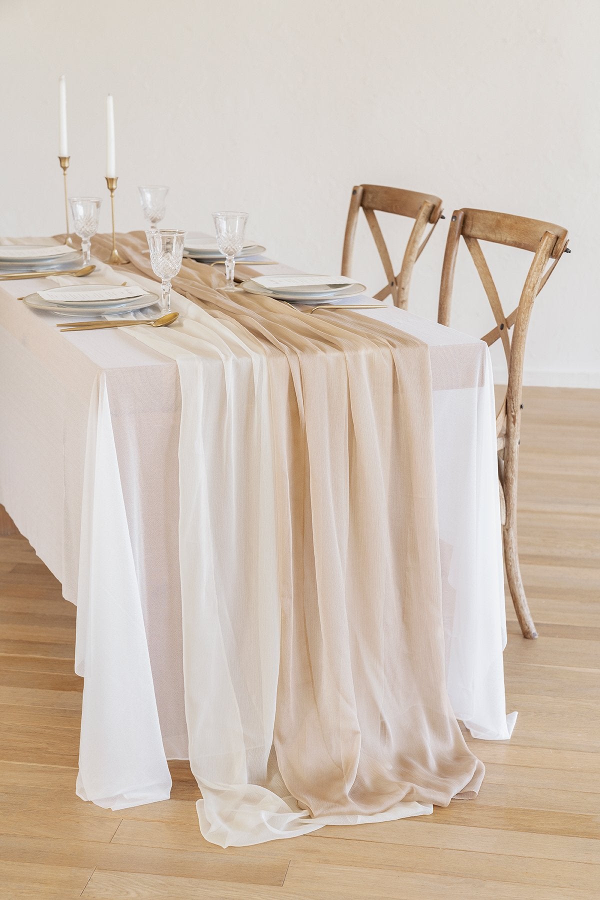Silky Chiffon Table Runner 30"w x 10FT (Set of 2) - Nude & Cream - lingsDev
