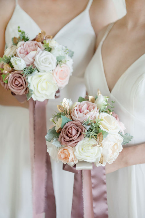 7"/ 9" Bridesmaid Bouquet - Dusty Rose & Cream