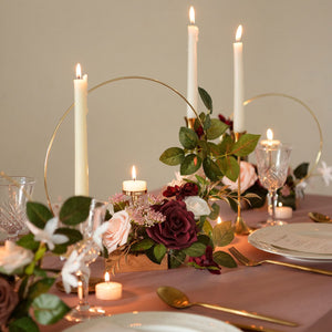Floral Centerpieces with Candle Holder (Set of 3) - Marsala & Dusty Rose - lingsDev