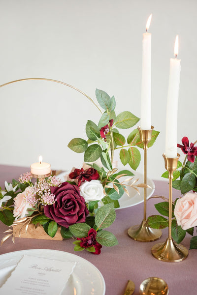 Floral Centerpieces with Candle Holder (Set of 3) - Marsala & Dusty Rose - lingsDev