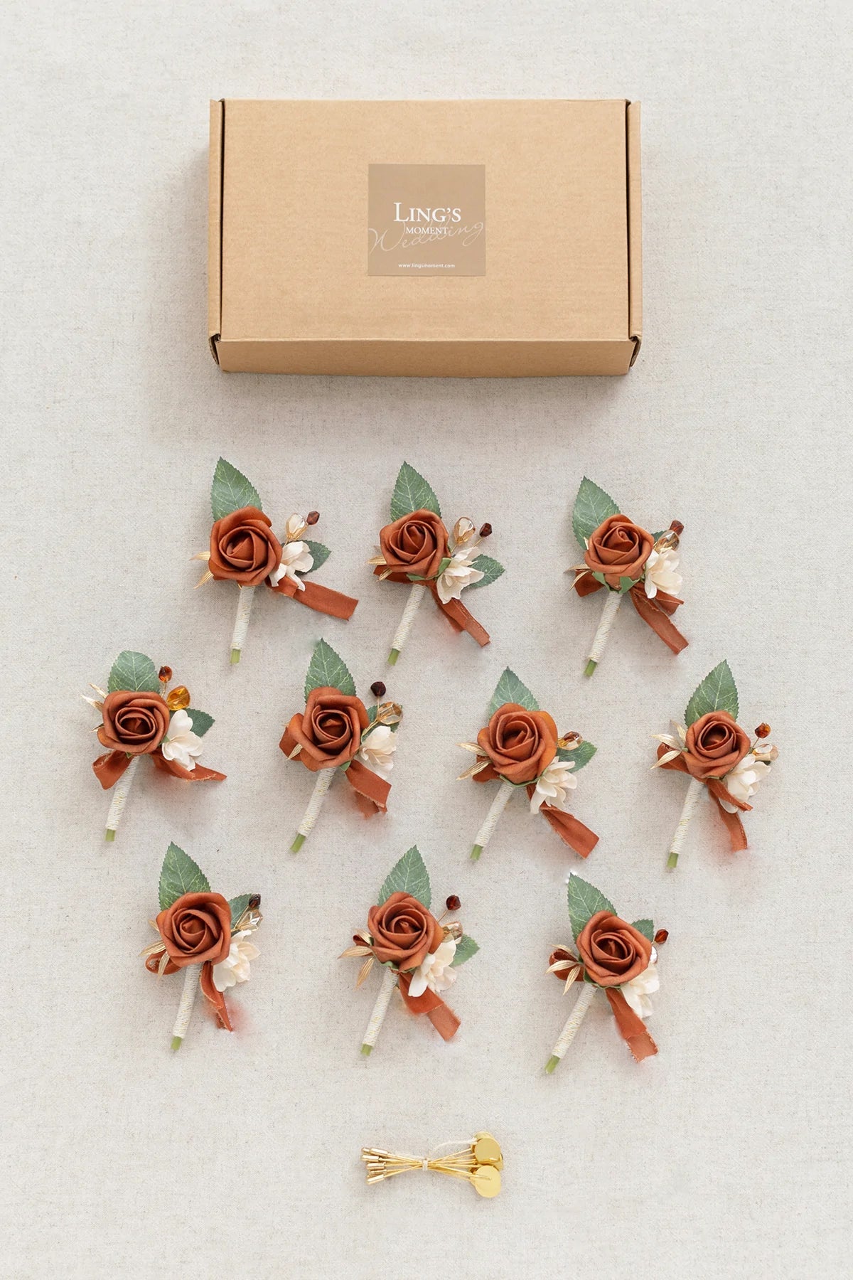 Boutonnieres for Guest in Brunt Orange