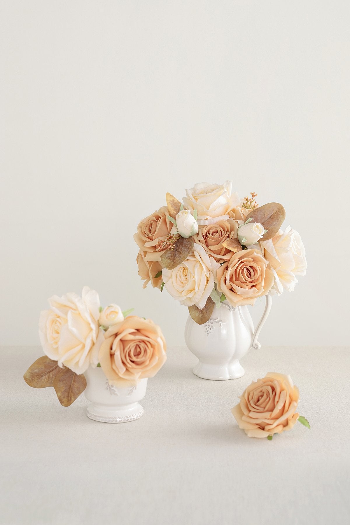 Silk Chorale Rose & Vendela Rose with Stem - Ivory&Cream - lingsDev