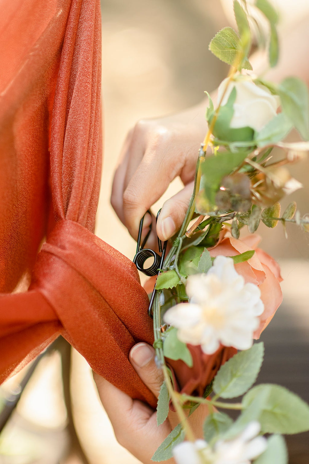 Wedding Aisle Floral Decoration with Drapes in Sunset Terracotta