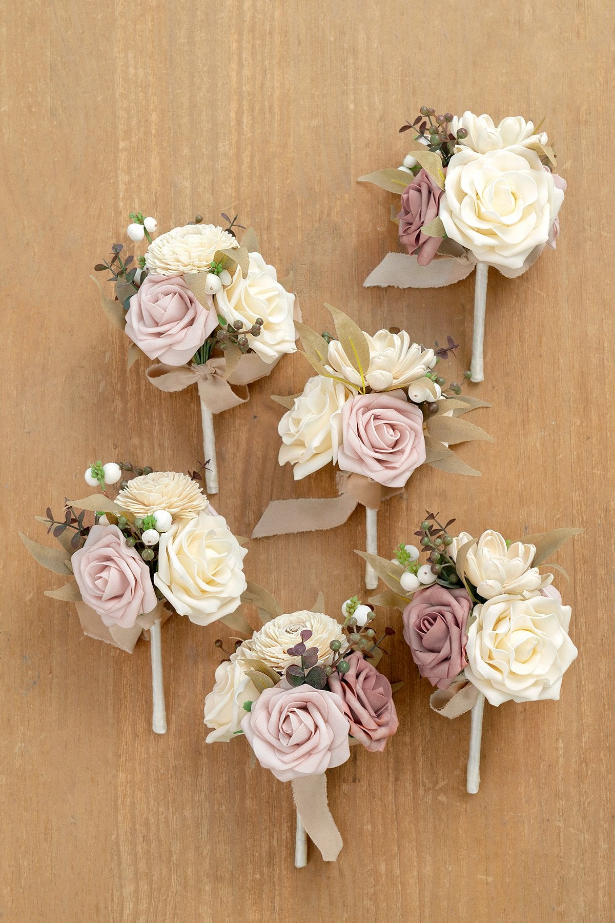 Centerpiece Mini Flower Bouquets (Set of 6) - Neutral Dusty Rose - lingsDev