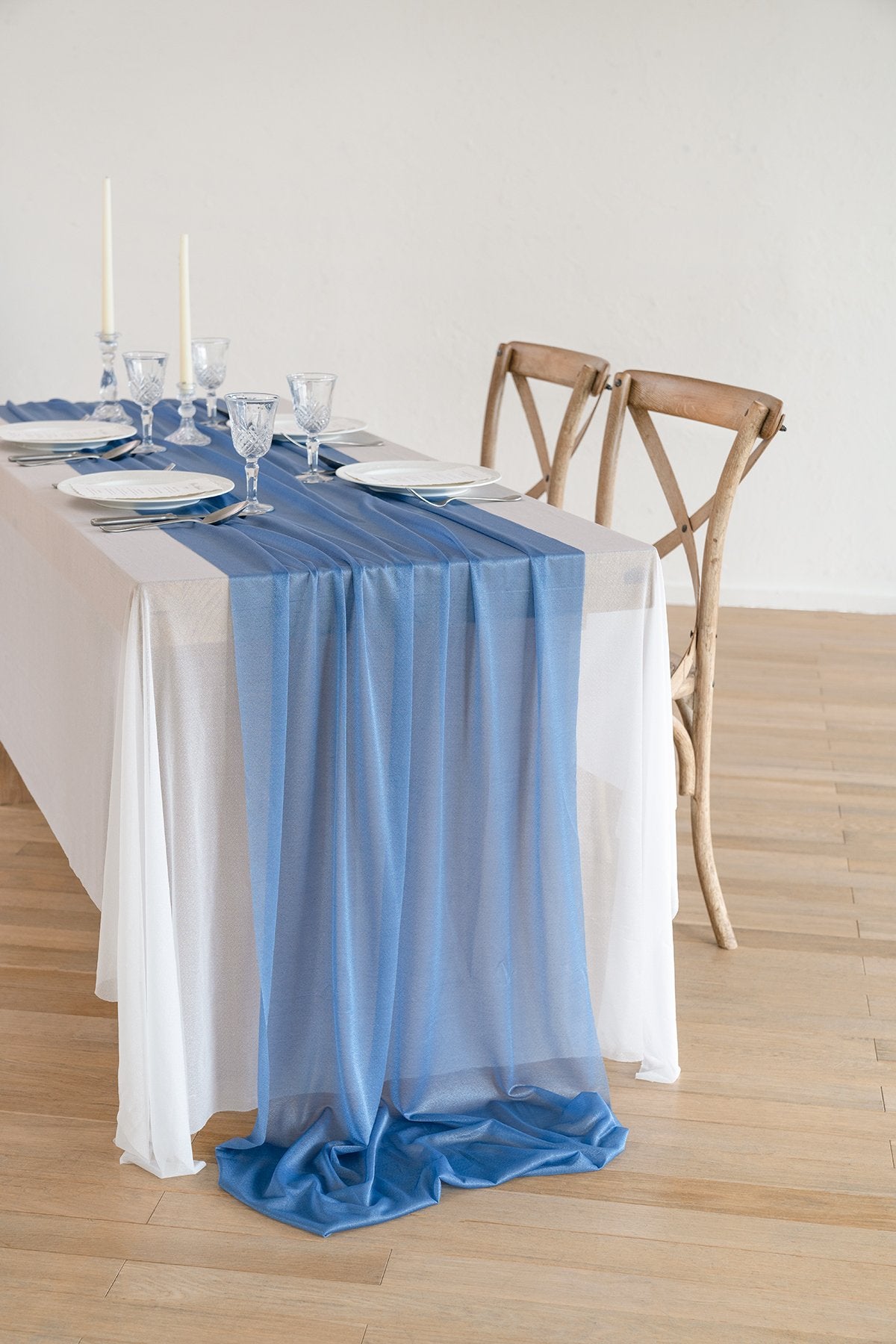 Romantic Sheer Table Runner 29"w x 10FT/14FT - Blues/Grey - lingsDev