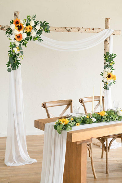 Flower Arch Décor with Sheer Drape (Set of 2) - Bright Sunflower - lingsDev