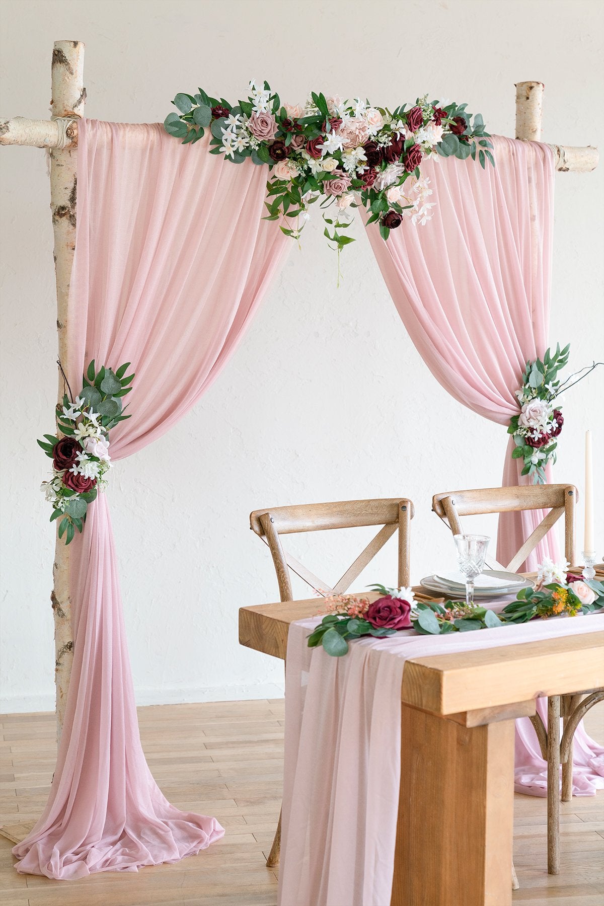 Flower Arch Décor with Lace Drape (Set of 3) - Burgundy - lingsDev