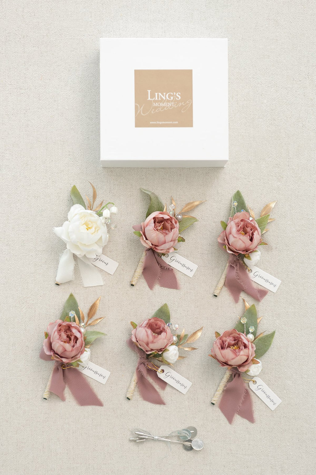 Wedding Boutonnieres (Set of 6) - Dusty Rose Peony - lingsDev