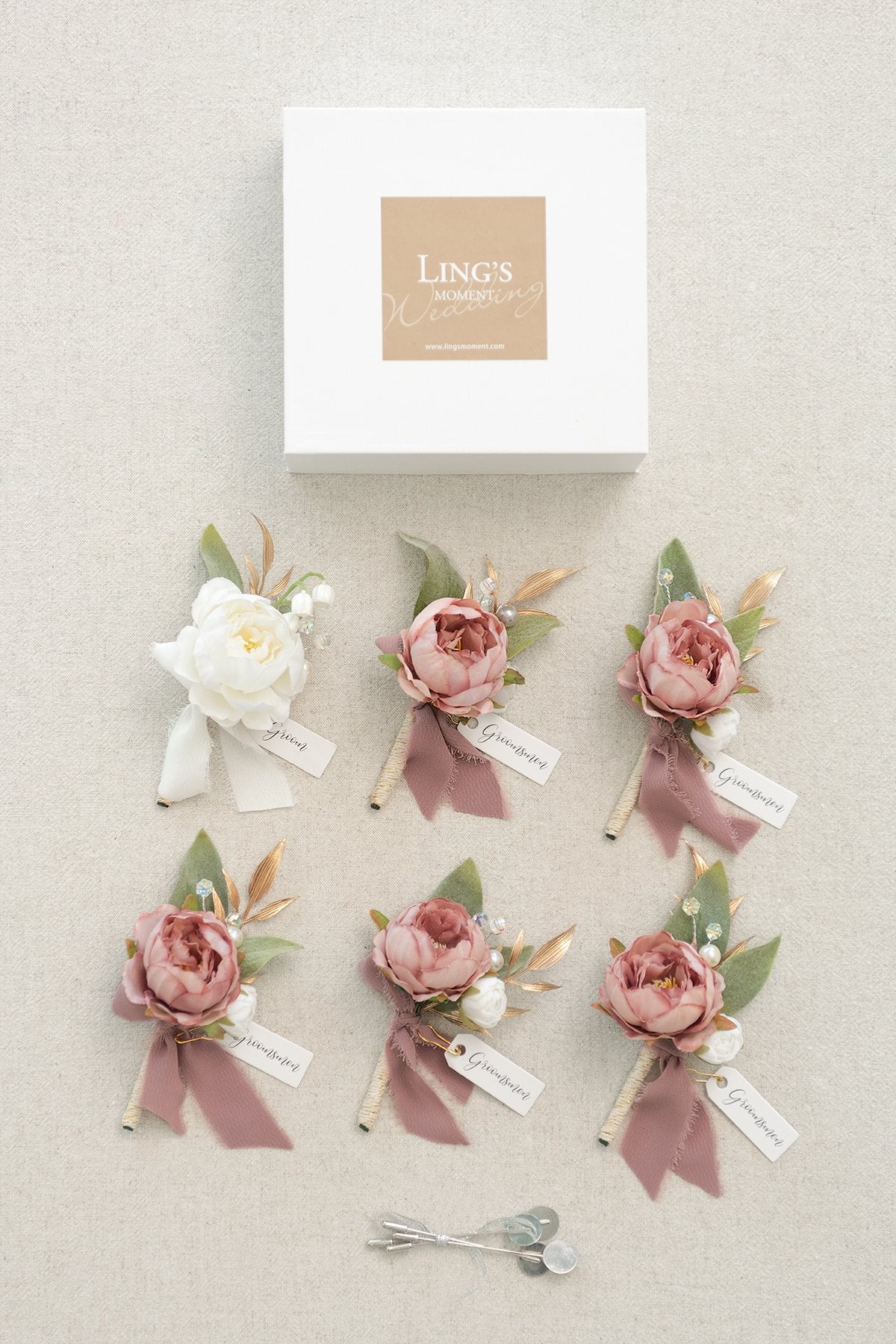 Wedding Boutonnieres (Set of 6) - Dusty Rose Peony - lingsDev