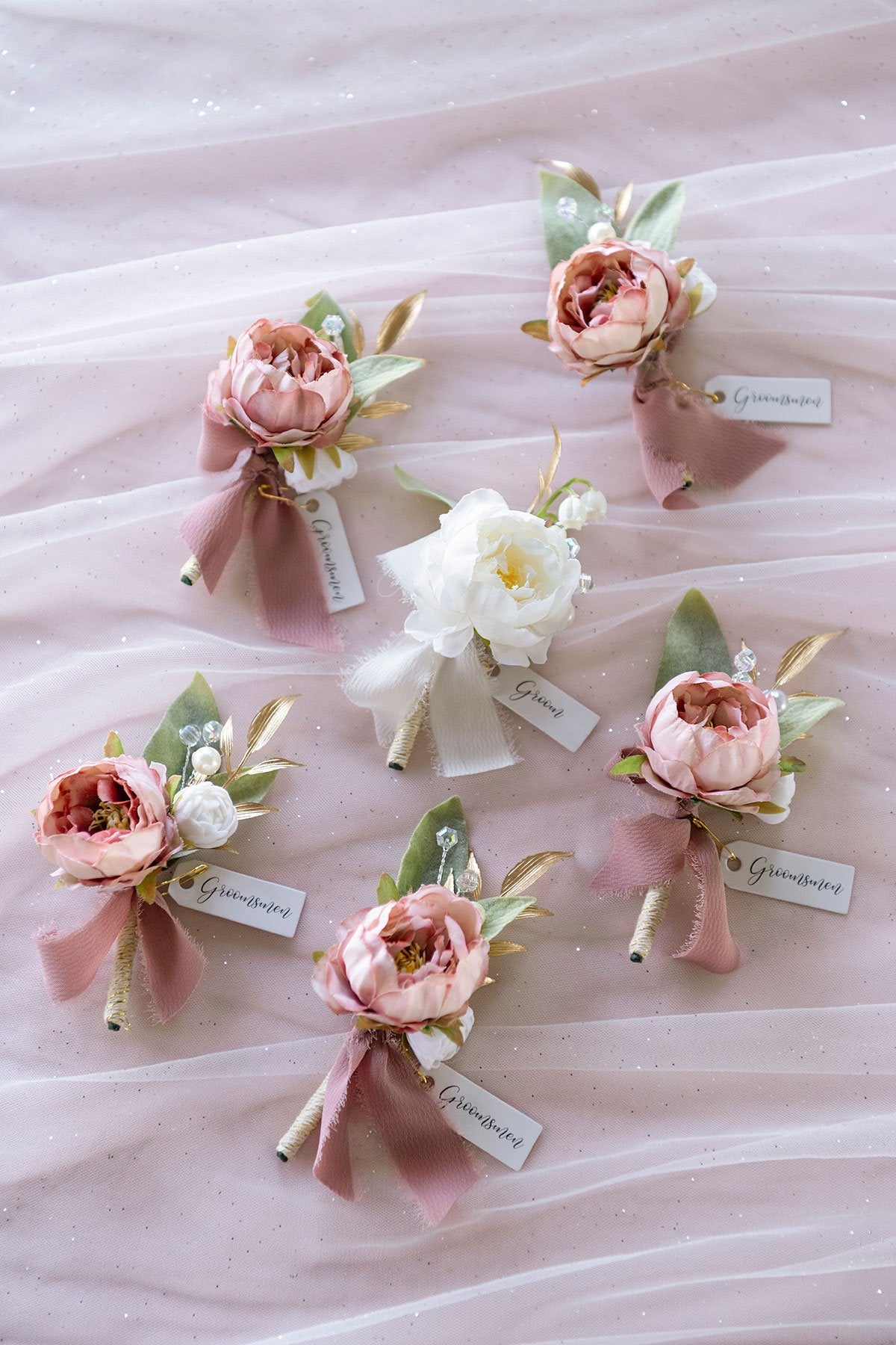 Wedding Boutonnieres (Set of 6) - Dusty Rose Peony - lingsDev