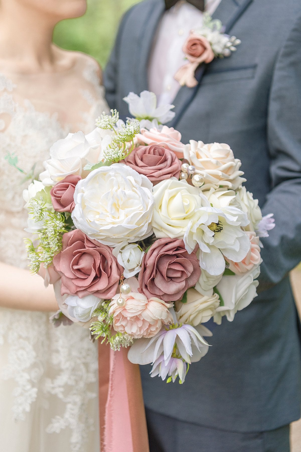 Dusty Rose & Cream Personal Flowers Pre-arranged Package | Bouquets + Wrist Corsages + Boutonnieres