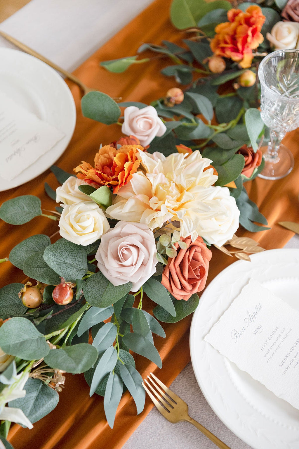 6ft Flower Garland for Rectangle Head Table in Sunset Terracotta