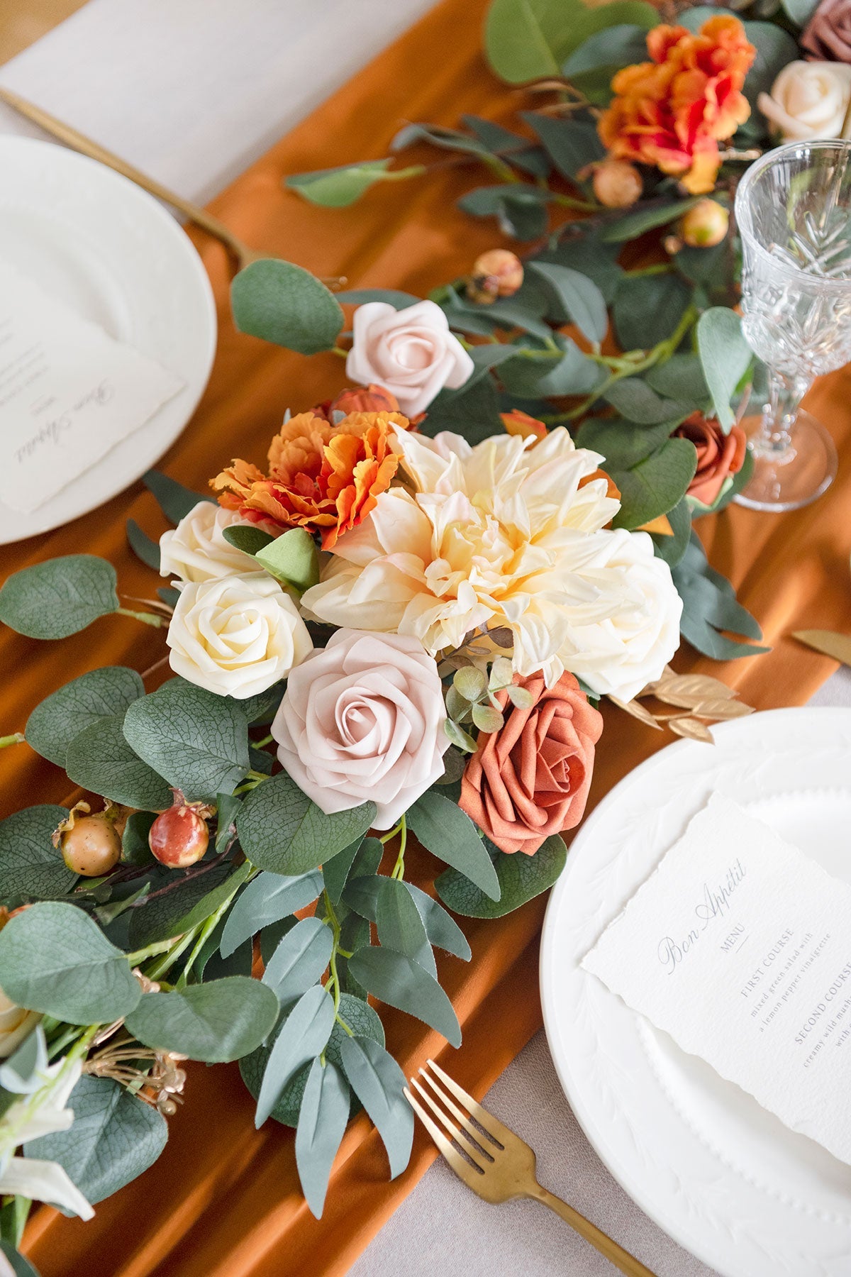 6ft Flower Garland for Rectangle Head Table in Sunset Terracotta