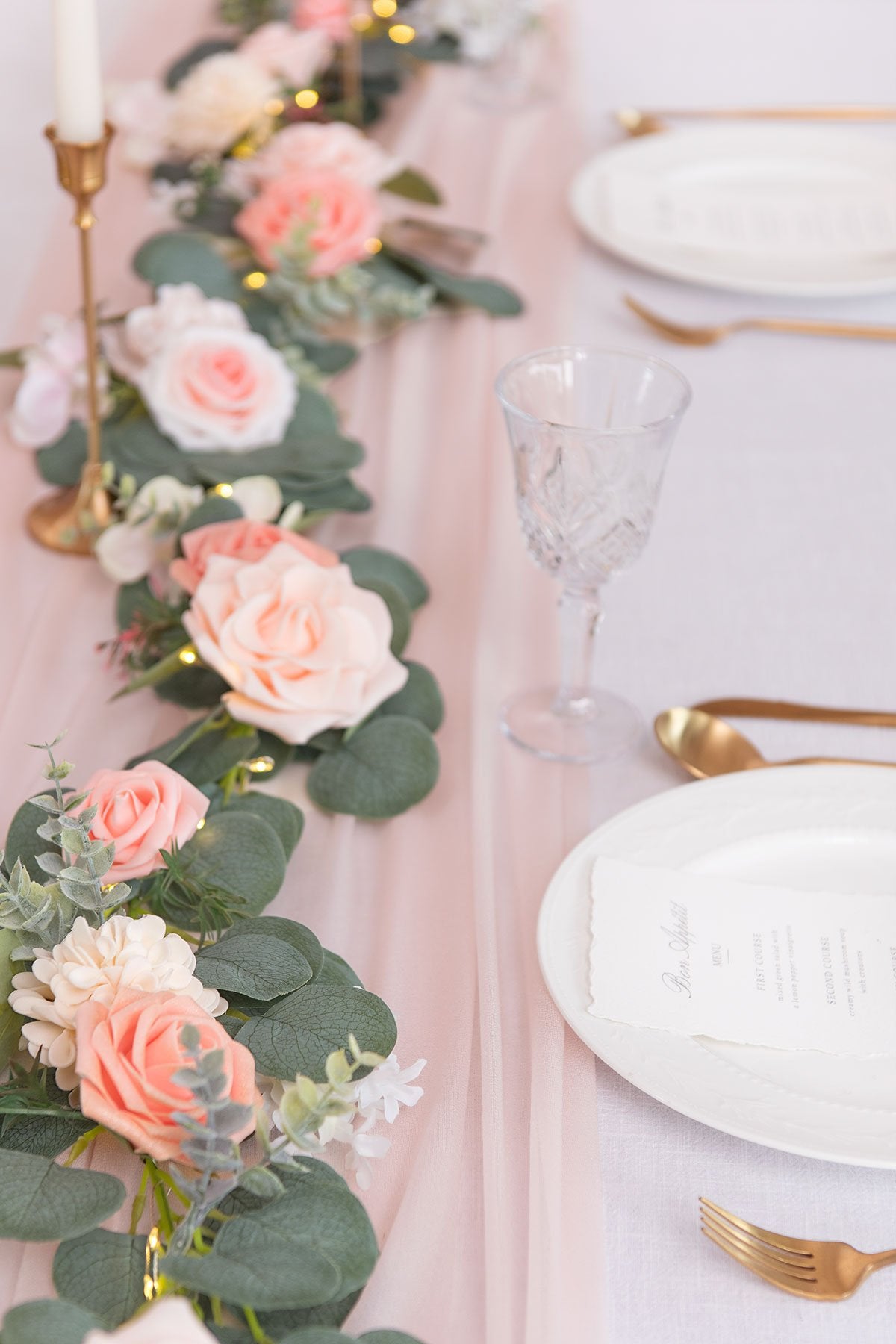 Eucalyptus Flower Garland with Fairy Lights 6.5FT - Blush Pink - lingsDev