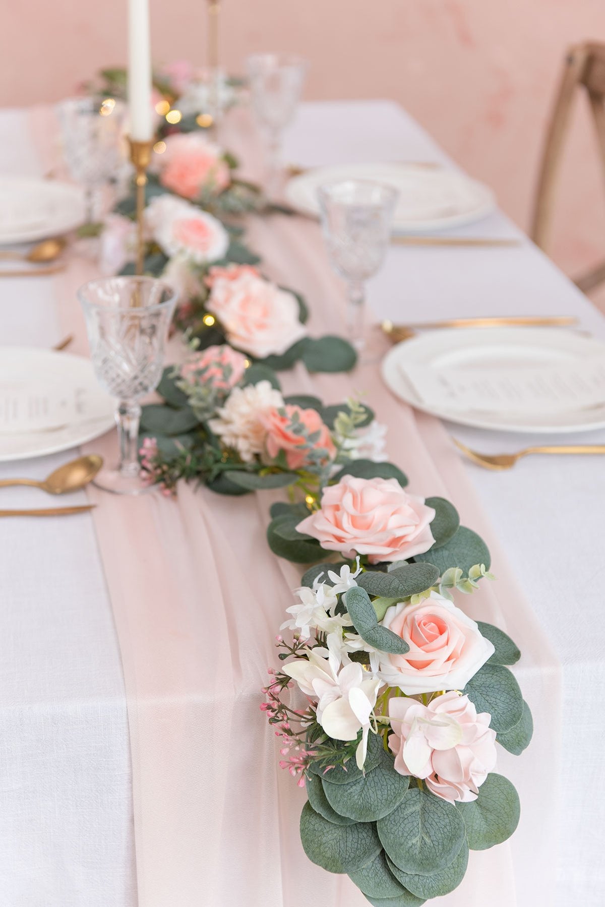 Eucalyptus Flower Garland with Fairy Lights 6.5FT - Blush Pink - lingsDev