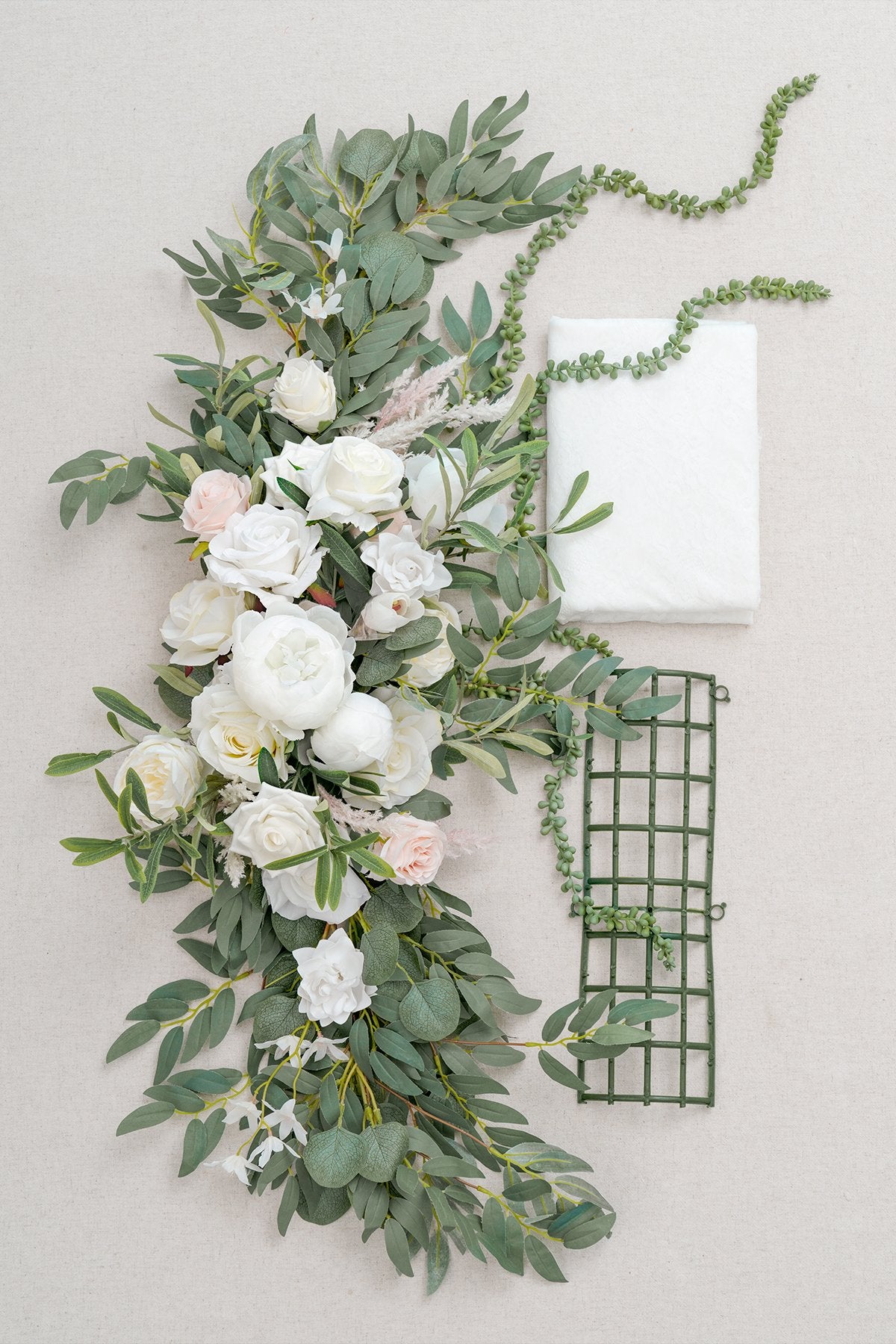 Flower Swag and Tablecloth for Sweetheart/Head Table - White & Sage - lingsDev