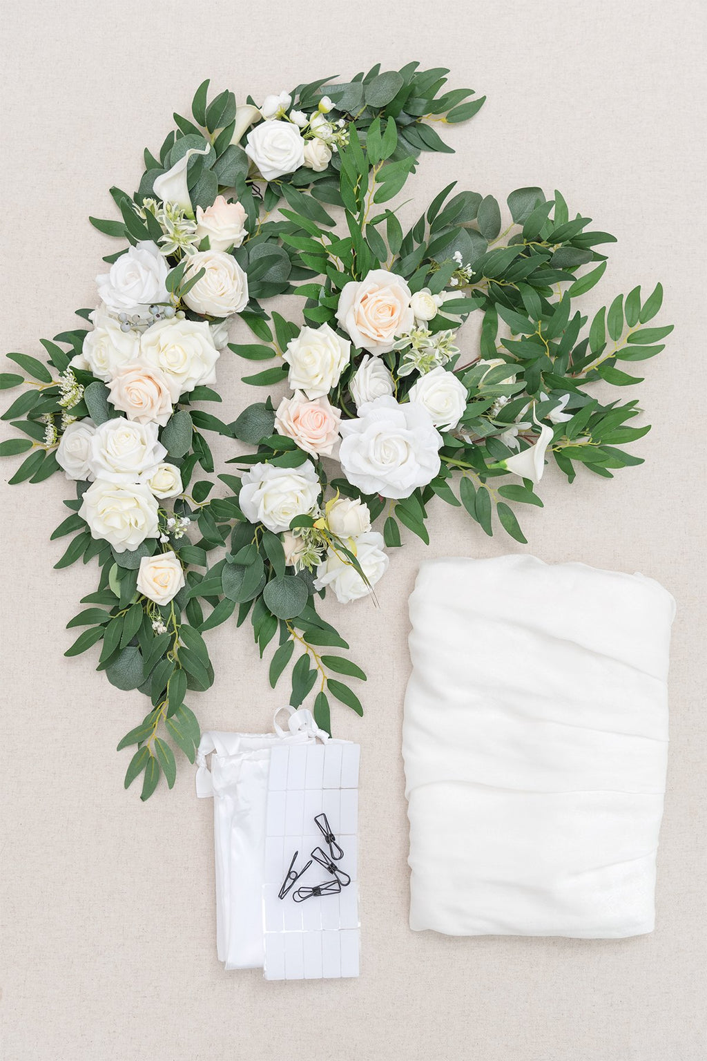 Table Floral Decor with Table Skirt (Set of 3) - Ivory - lingsDev