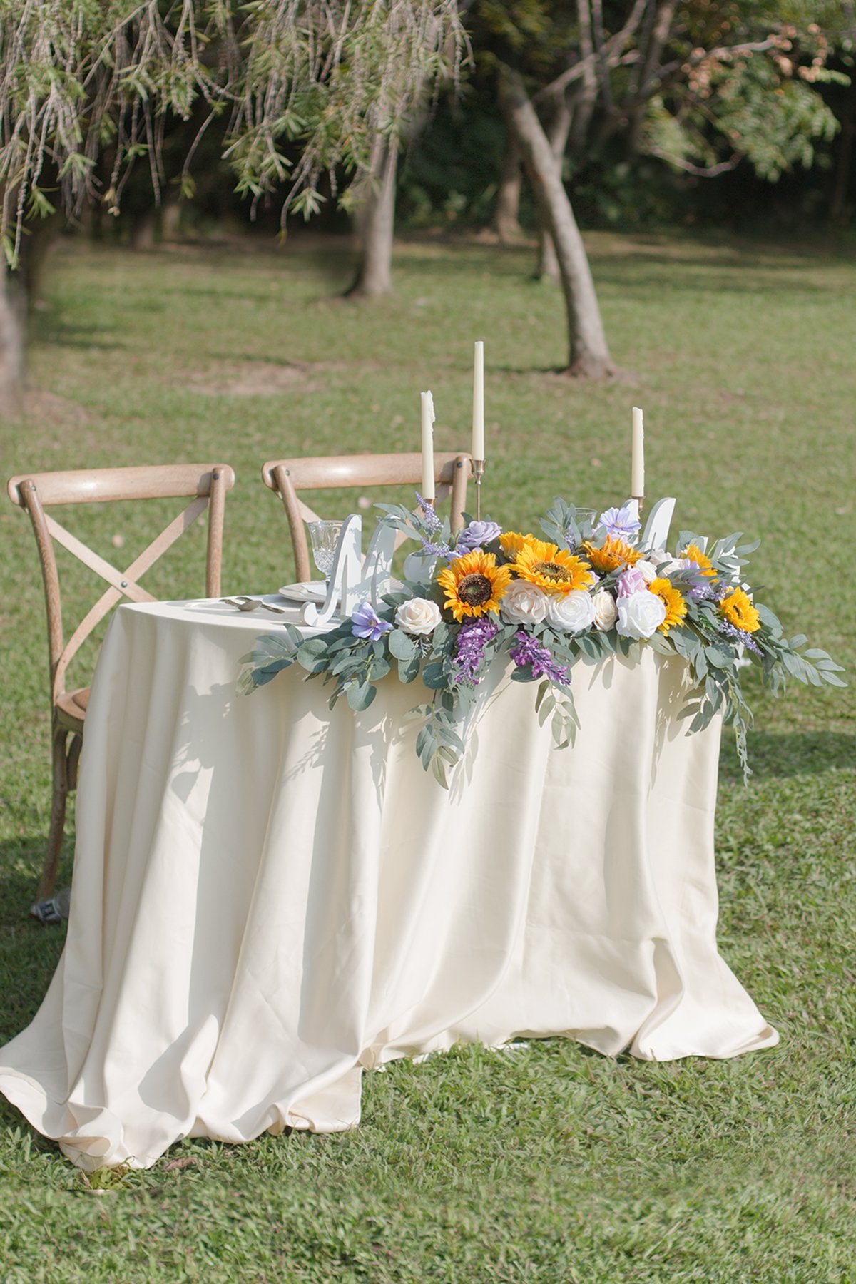 Flower Swag and Tablecloth for Sweetheart/Head Table - Sunflowers & Lavender - lingsDev