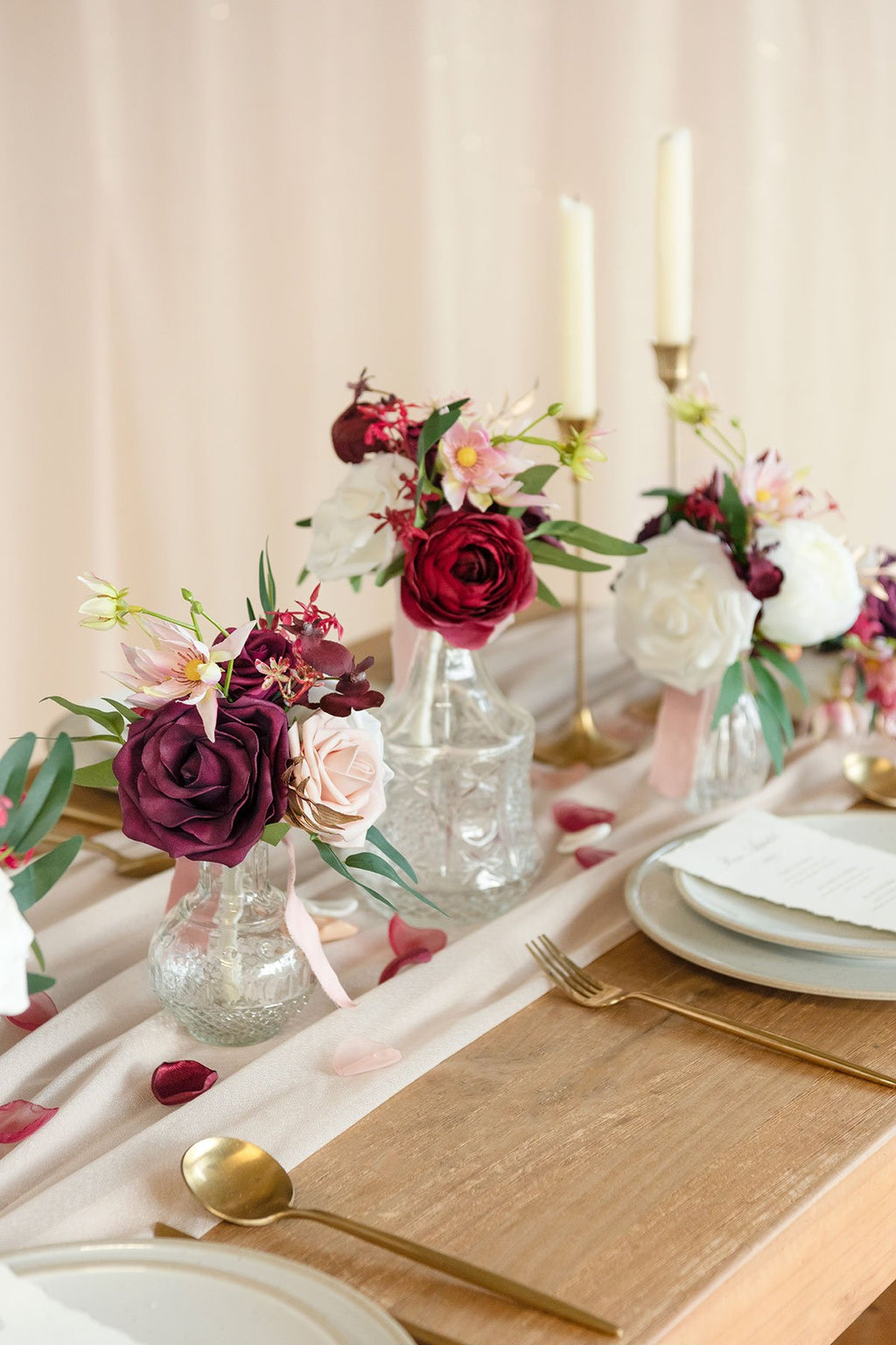 Centerpiece Mini Flower Bouquets (Set of 6) - Passionate Marsala - lingsDev