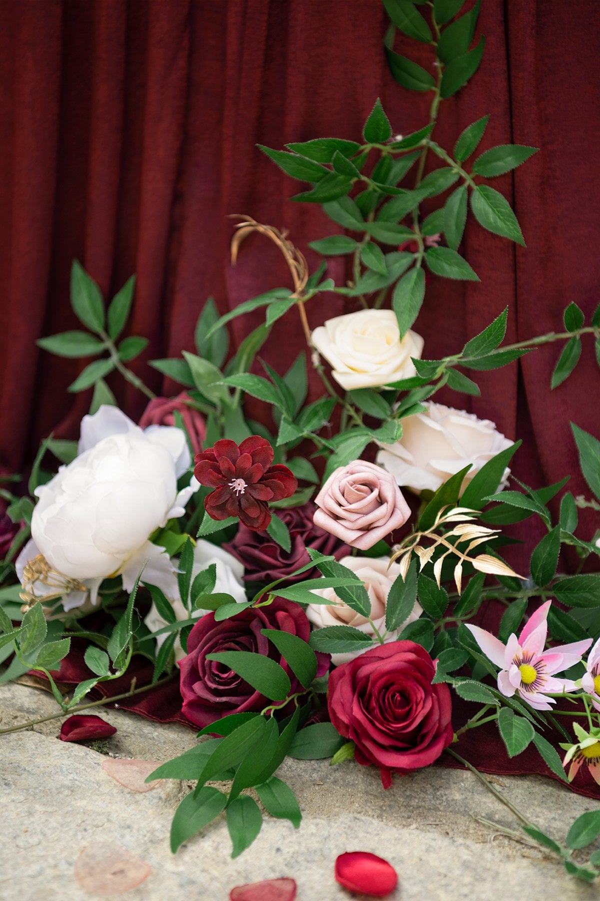 Table Floral Decor with Table Skirt (Set of 3) - Marsala - lingsDev