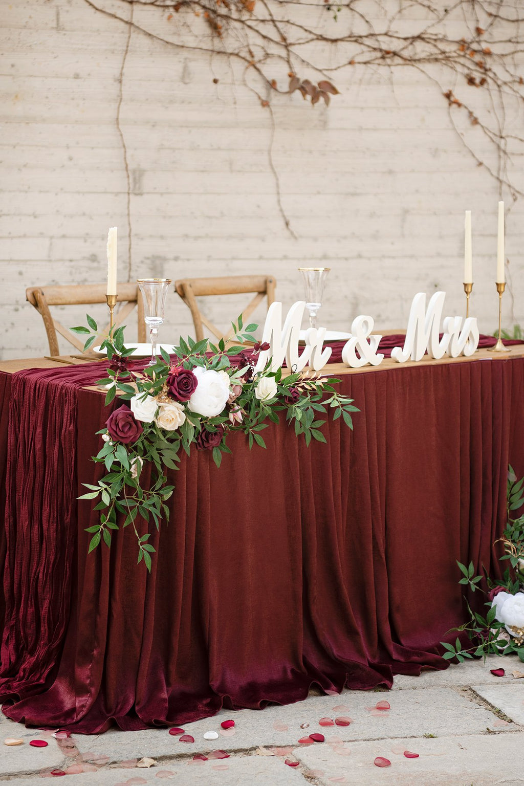 Table Floral Decor with Table Skirt (Set of 3) - Marsala - lingsDev
