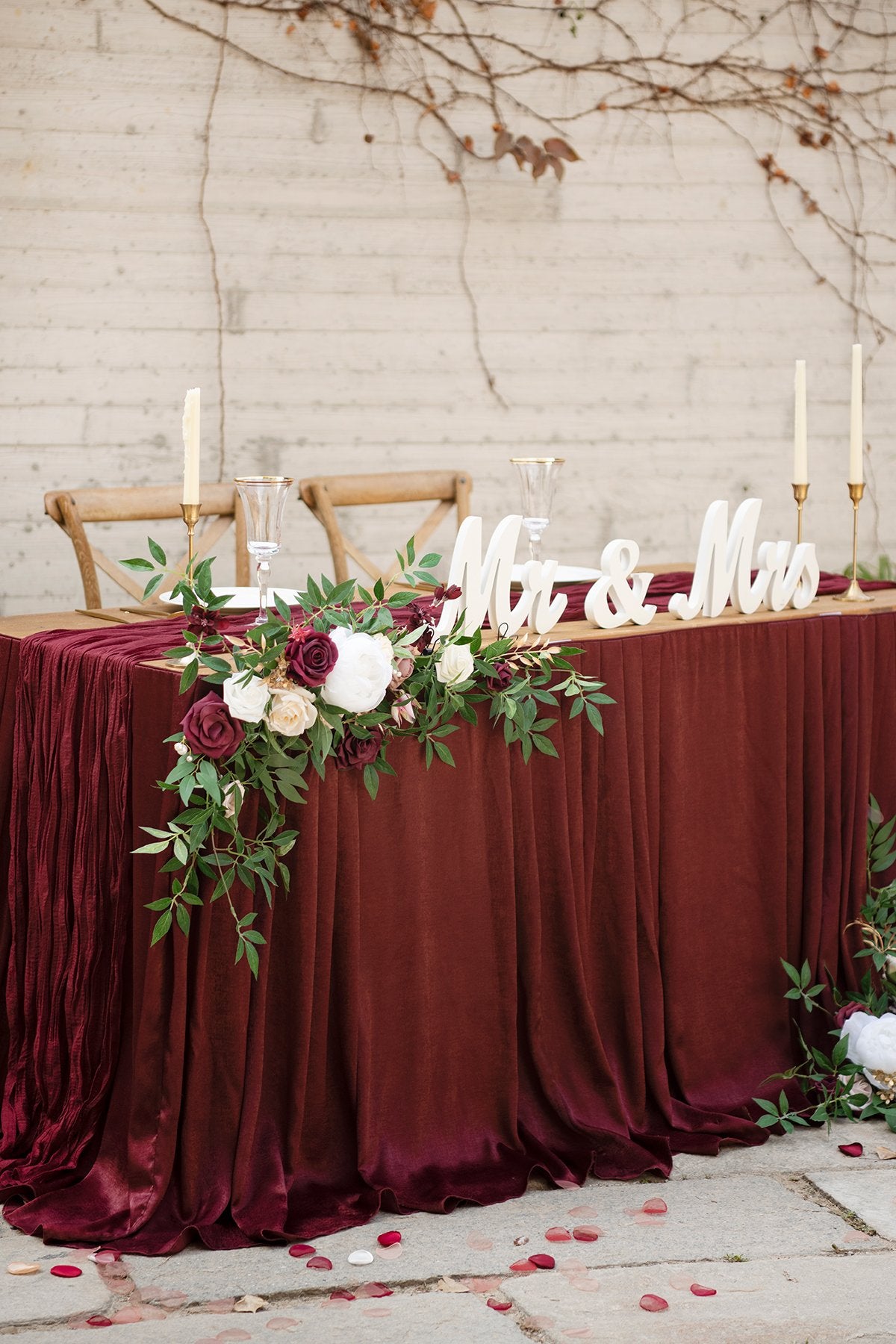 Table Floral Decor with Table Skirt (Set of 3) - Marsala - lingsDev