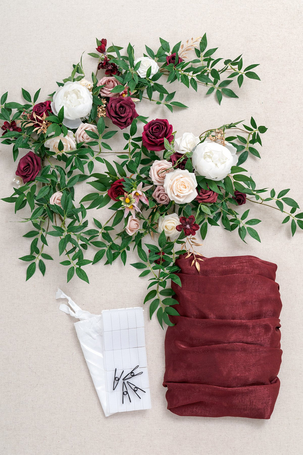 Table Floral Decor with Table Skirt (Set of 3) - Marsala - lingsDev