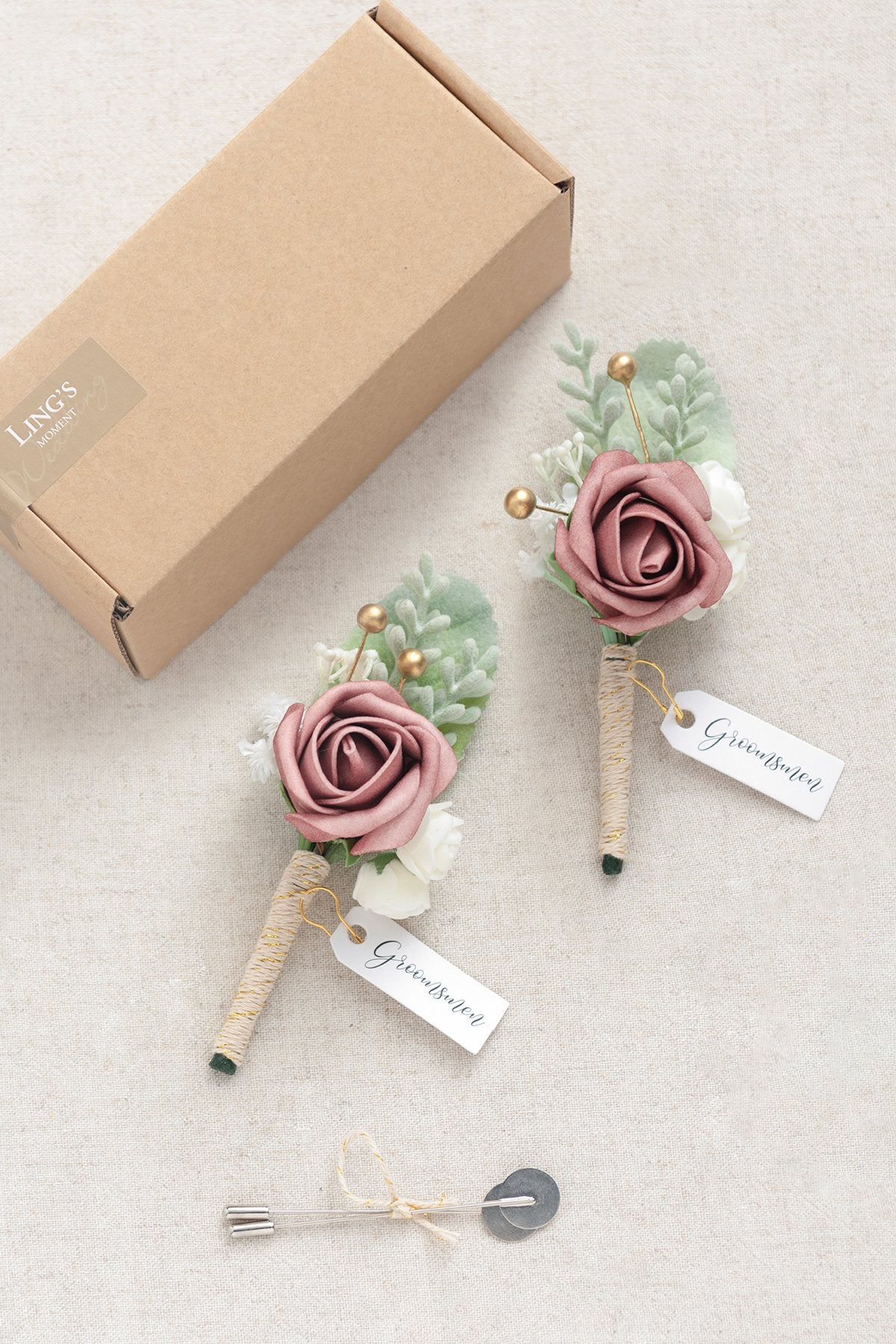Wedding Boutonnieres - Dusty Rose & Cream