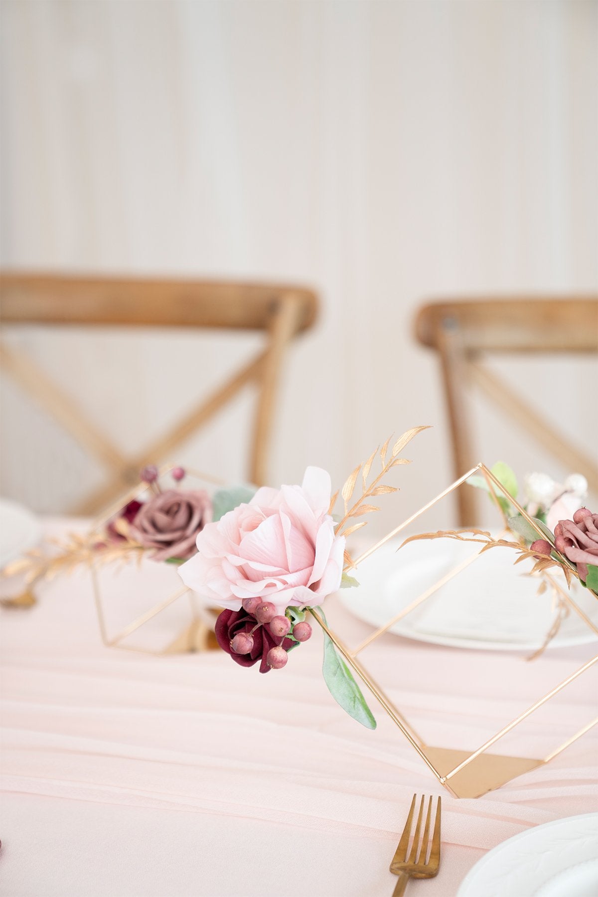 Gold Himmeli Geometric Floral Centerpieces (Set of 3) - Dusty Rose - lingsDev