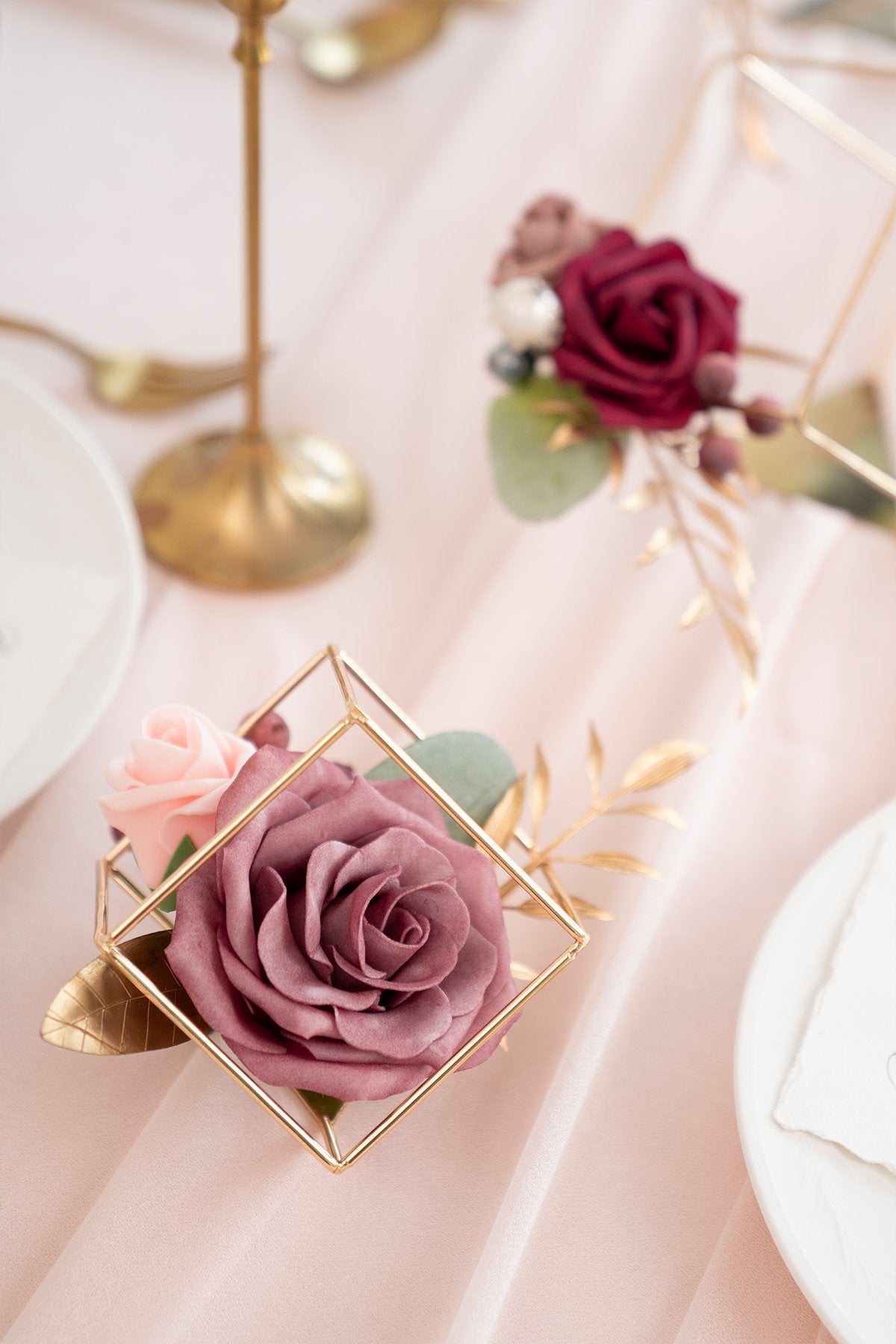 Gold Himmeli Geometric Floral Centerpieces (Set of 3) - Dusty Rose - lingsDev