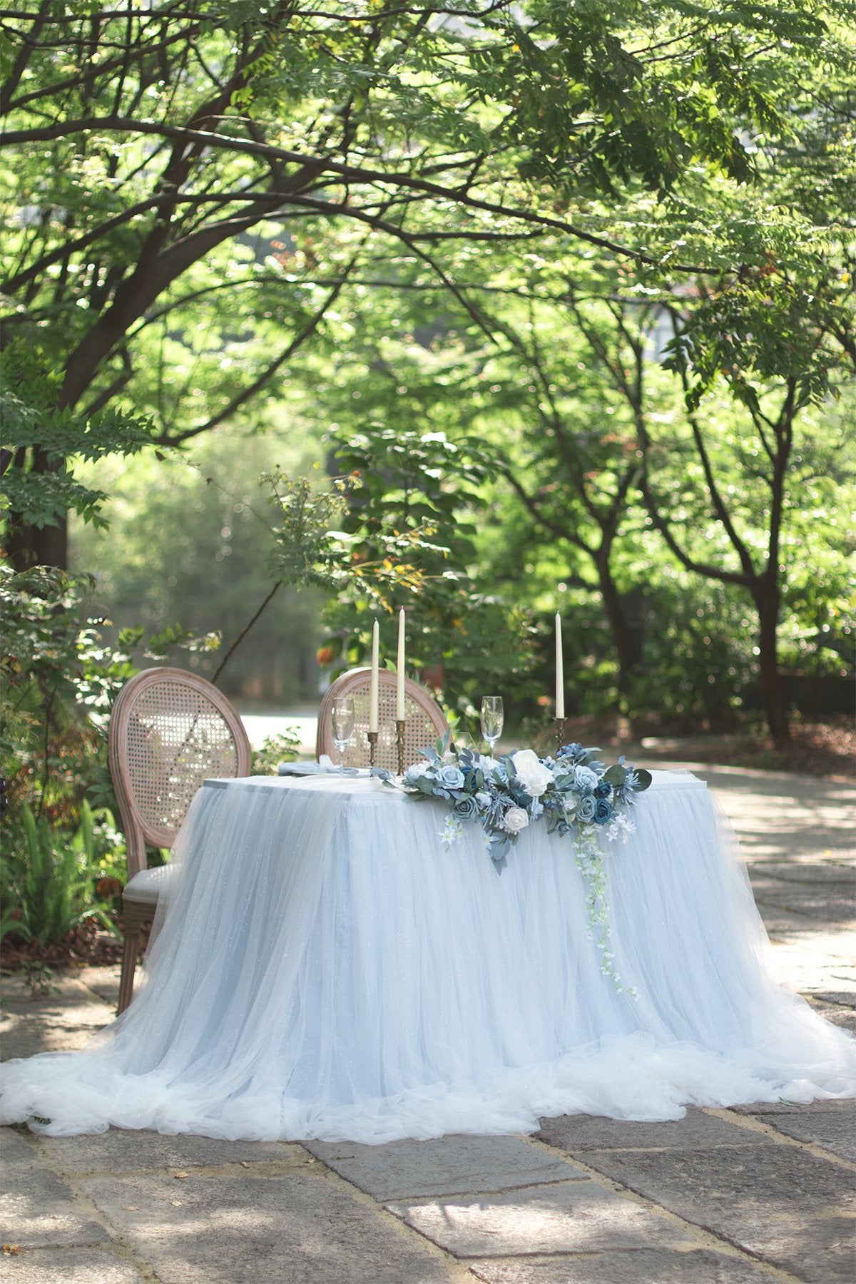 Extra Long Tulle Table Skirt - Cinderella Blue - lingsDev
