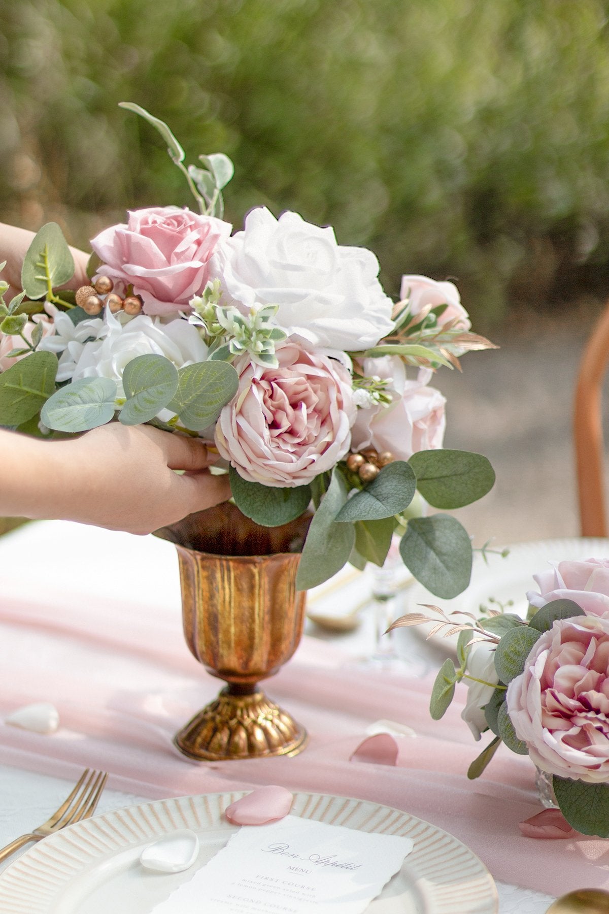 Assorted Size Half Moon Flower Ball Centerpiece (Set of 3) - Dusty Rose - lingsDev