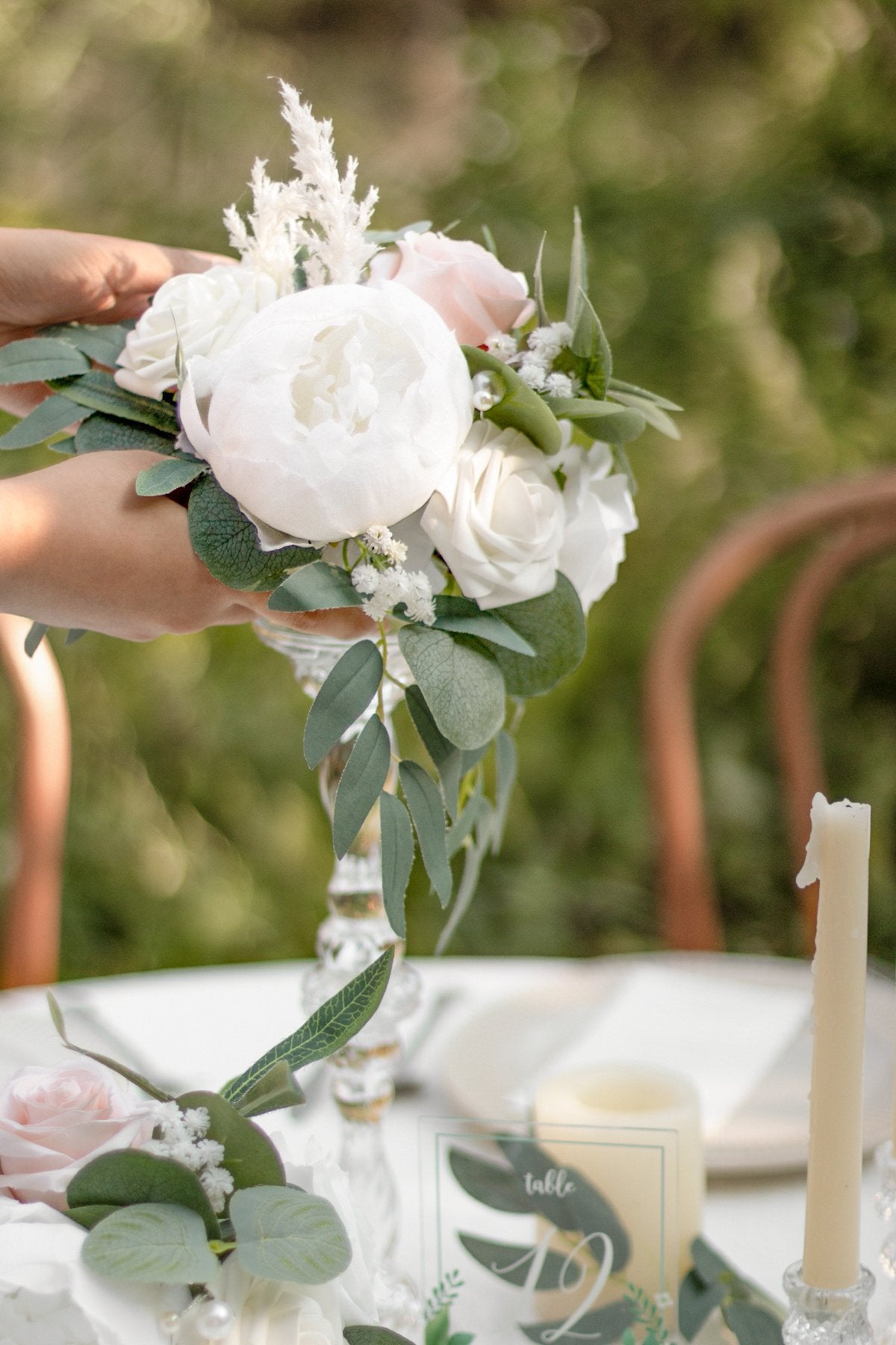 Half Moon Flower Ball Centerpiece (Set of 6) - White & Sage - lingsDev