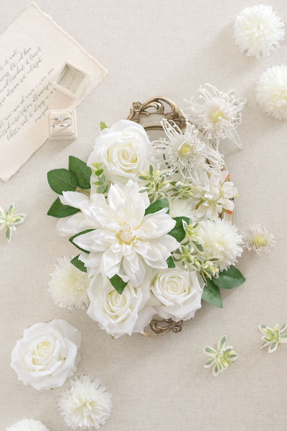White & Beige Flowers & Greenery for DIY - lingsDev
