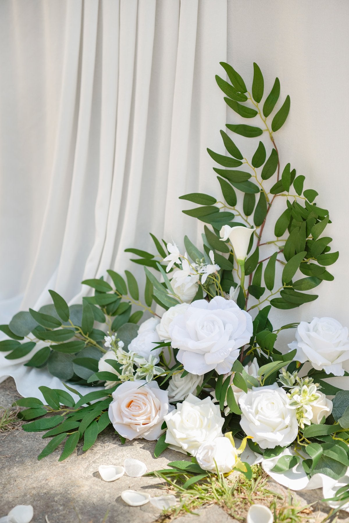 Table Floral Decor with Table Skirt (Set of 3) - Ivory - lingsDev