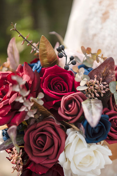 7"/9" Bridesmaid Bouquet - Burgundy & Navy Blue - lingsDev