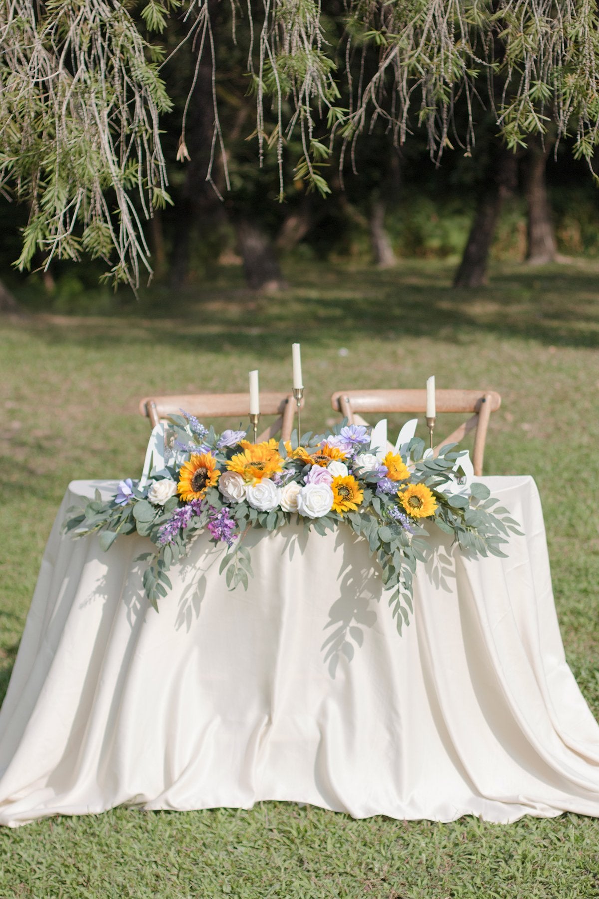 Flower Swag and Tablecloth for Sweetheart/Head Table - Sunflowers & Lavender - lingsDev