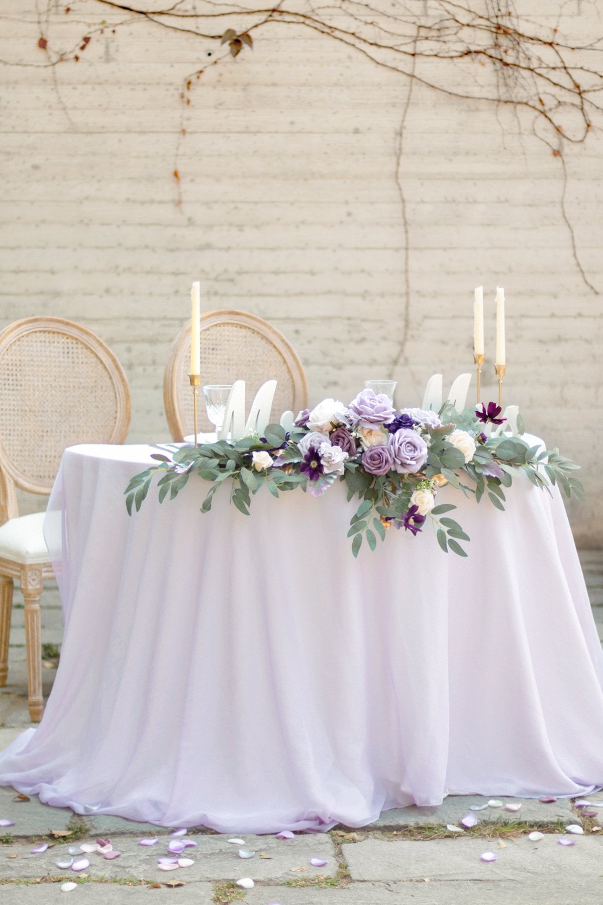 Flower Swag and Tablecloth for Sweetheart/Head Table - Lavender & Cream - lingsDev