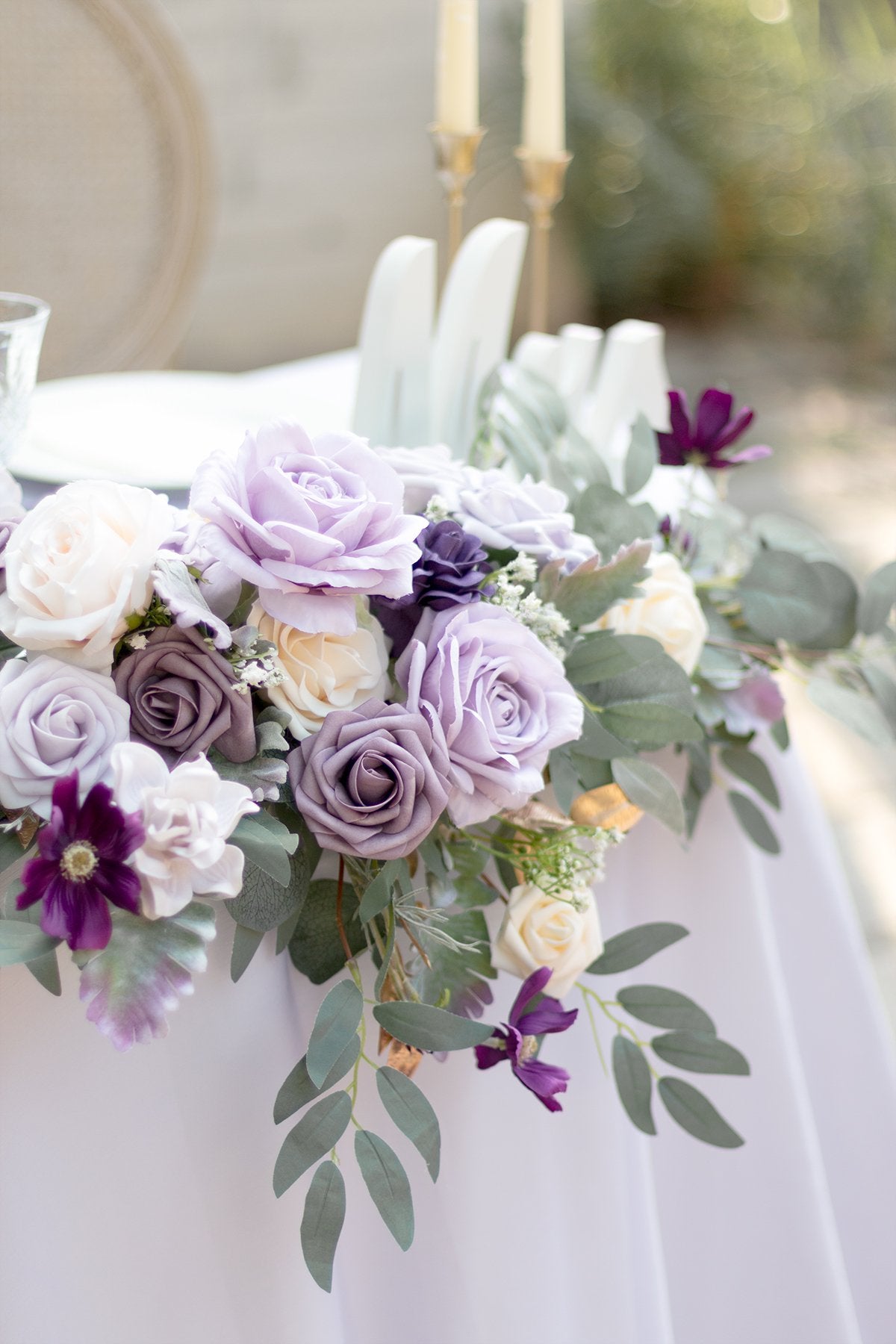 Flower Swag and Tablecloth for Sweetheart/Head Table - Lavender & Cream - lingsDev