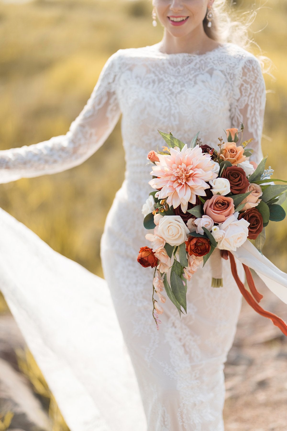 11"/17" Deluxe Bridal Bouquet - Sunset Terracotta